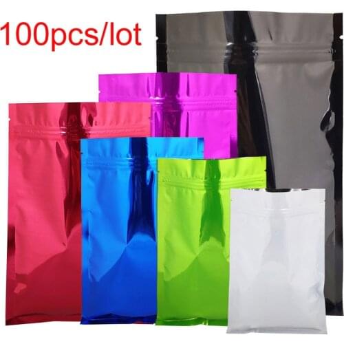 Various of Sizes Tear Notch Aluminum Foil Zip Lock Bag Heat Sealing Storage Bags Black/ Blue/ Silver/ Green/ Red/ Gold/ Purple
