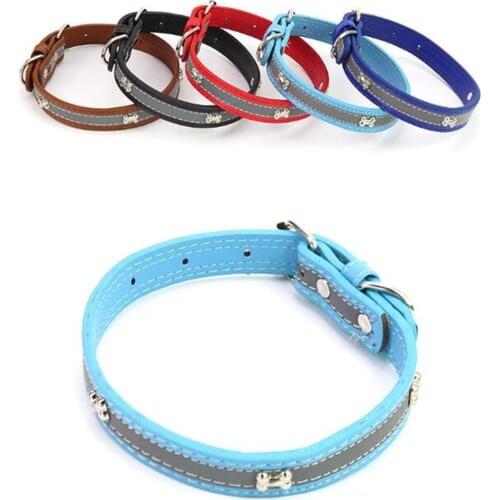 Personalized Pet Collar Dog Collars Puppy Cat Adjustable PU Leather Bone Nameplate ID Kitten Leash Necklace Pets Supplies