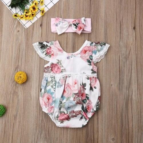 Details about UK Newborn Infant Baby Girl Floral Clothes Ruffle Sleeves Headband Outfit
