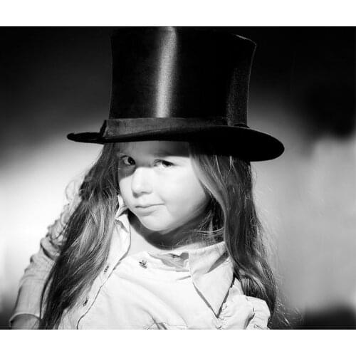 2017 Black Top Hat Child Steampunk Hat handmade Kids Vintage Boy girl Traditional Wool Fedoras Hat Beave Hat