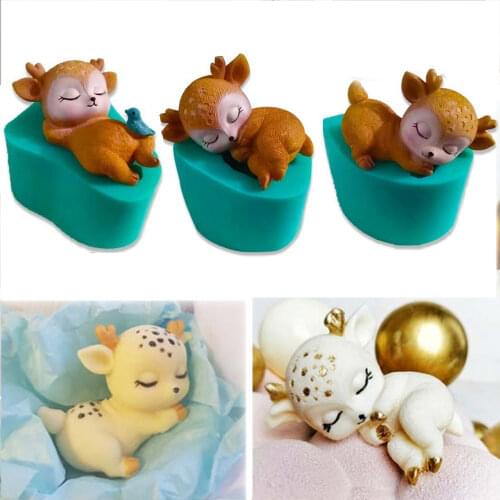Silicone Mold 3D Cartoon Elk Deer Shape for Chocolate Fondant Cake Dessert Mold DIY Soap Candle Gypsum Resin Mold Baking Moulds