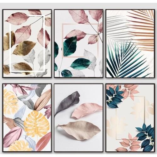 Tropical Plant Green Pink Leaves Canvas Painting Scandinavian Wall Art Posters And Prints Nordic Pictures For Living Room Decor