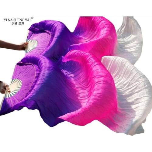 Imitation Silk Fan 1pair Children Adults Hand Made Colorful Silk Bamboo Flame Belly Dance Dancer Practice Long Fan Props