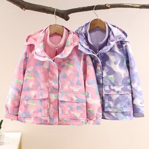 Kids Windbreaker For Girl 3 IN 1 Waterproof Camouflage Children Hooded Hiking Jacket Coat For Teen Girl 4-14 Years Raincoats