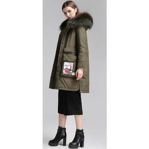 High Qulity White Duck Down Jacket Real Raccoon Fur Collar Hooded Winter Coat Female Parka Mujer Womens Jackets WXF234