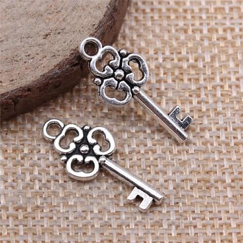 WYSIWYG 10pcs Charms Jewelry Findings DIY Accessories Key Pendant Antique Silver Color 10x23mm
