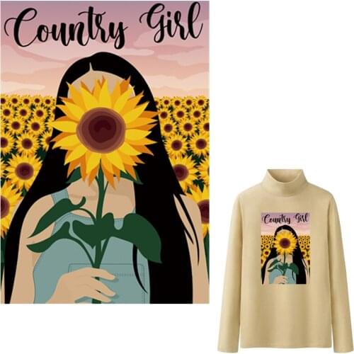 Country Girl Patch For Clothing Transfer Paper Diy Heat Press Hot Tear Hoodie Tops Appliques Iron On T-Shirt Dresses