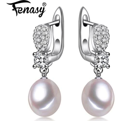 FENASY 925 Sterling Silver Drop Long Earrings Natural Freshwater Pearl Earrings For Women Fashion Drop Earrings Pearl Jewelry