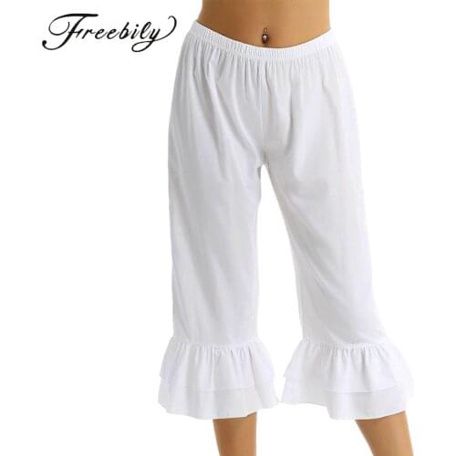Women Victorian Pantaloons Ruffle Bloomers Steampunk Pirate Cosplay Costume Cropped Pants Retro Vintage Sleep Bottoms