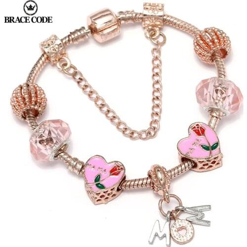 New Foreign Trade Supply Rose Gold MOM Charm Women Bracelet DIY Jewelry Boutique Brand Ladies Bracelet Gift Direct Sales