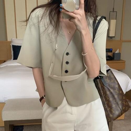 2021 Women Summer V Neck Thin Blazer Jacket Coat Single Breasted Elegant Office Lady Outwear