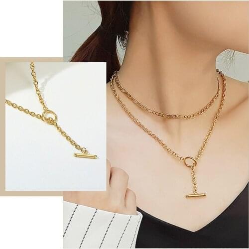 Womens Minimalist Stainless Steel O Chain Choker Necklaces 18" with Toggle Clasp Accessories