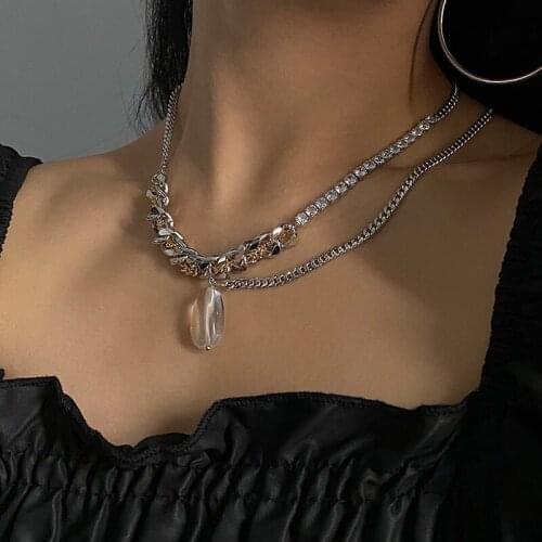 New Goth Punk Transparent Water Drop Pendant Necklace For Women Korean Fashion Multi-layer Chains Choker Necklace Jewelry