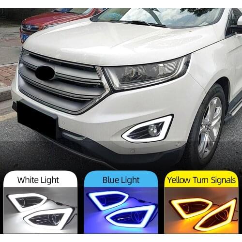 2Pcs Car LED DRL For Ford Edge 2015 2016 2017 2018 Daytime Running Light with Yellow siganl Fog Lamp cover