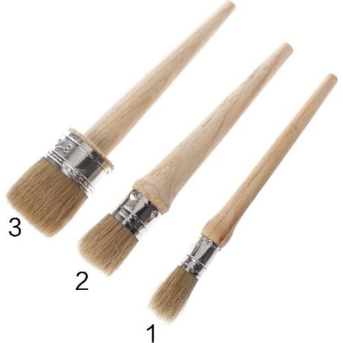 20/25/30mm Round Long Chalk Paint Wax Brush Natural Bristles Wooden Handle Painting Waxing Furniture Stencils