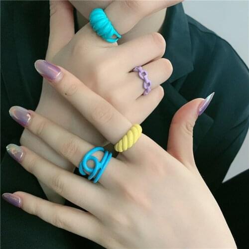 2021 Bohemian geometric line alloy ring, used for womens Matisse oil painting ring irregular colorful stacking ring