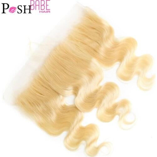 613 Blonde Platinum Color Brazilian Body Wave Human Hair Closure Frontal 8 - 22 Inch Pre Plucked 13x4 Lace Frontal Bleached Knot