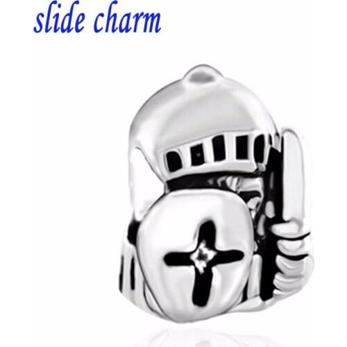 Free shipping Simple black and white knight armor crusader religious charm beads fit Pandora bracelet