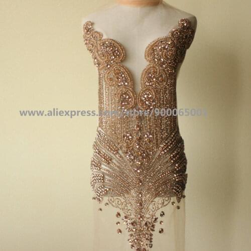 Rose gold bodice patch applique crystal bodice applique for bridal, deluxe rhinestone bodice for haute couture, handmade bodice
