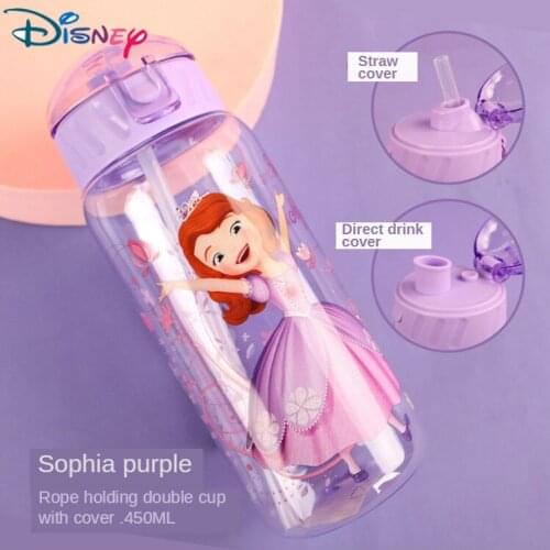 Disney Childrens Straw Cup Double Lid Drop-proof And Leak-proof Cup Childrens Portable Kettle Straight Drink Bottle