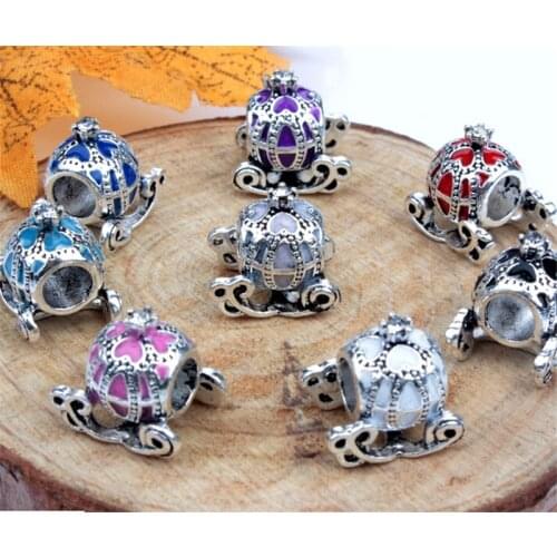 DIY Rhinestone European Alloy Beads Fit Original Bracelets Jewelry Findings Silver FatTonny Pumpkin Carriage 14*13.5mm 2Pcs/Set