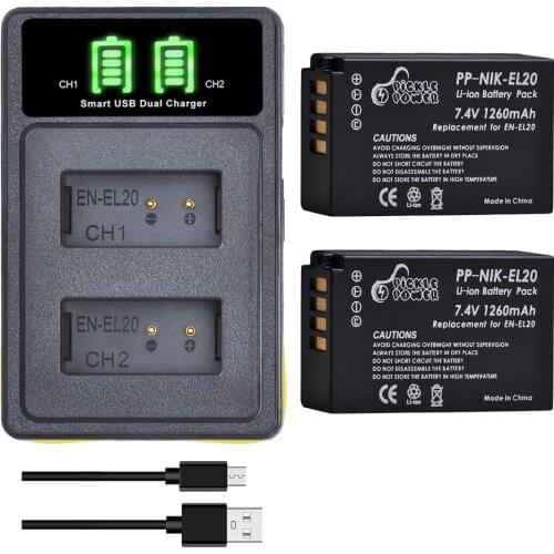 2Pcs EN-EL20 EN EL20 EN EL20a Battery + Type-C Charger Kits for Nikon Coolpix P1000 Nikon1 J1 J2 J3 Nikon 1 S1 1 V3 Nikon1 AW1