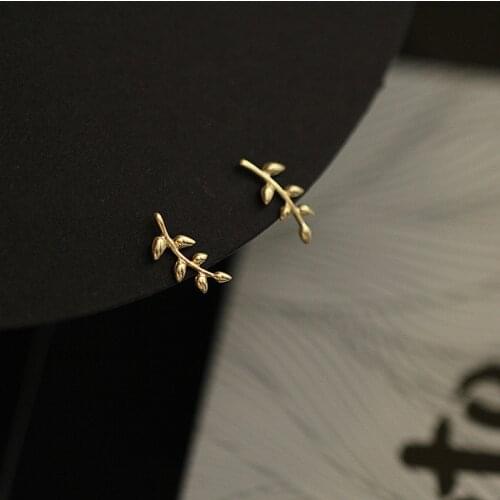 European Style 14k Gold Earrings For Women Simple Olive Branch Leaf Earrings 2021 Trend Sweet Cute Student Jewelry