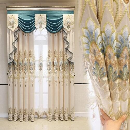 High-end Chenille Cashmere Embroidered Curtain European-style Luxury Hollowed Out for Living Room Bedroom Floor Curtain Valance