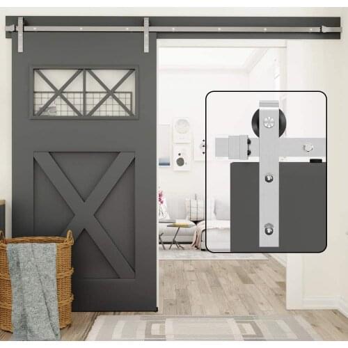 JACHOR 4-16FT Stainless Steel Sliding Wood Door Hardware Barn Door Hardware Kit J-Shaped Roller Hanging System