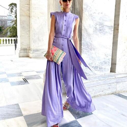 Printed Chiffon Bohemia Rompers Womens Jumpsuit Sleeveless Lace Up High Waist Jumpsuits Female 2021 Summer Lady Party Rompers