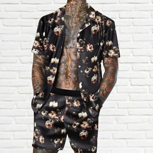 Men Tracksuit Floral Print Soft Men Floral Print Men Tracksuit Beach Shorts Streetwear Casual Suit 2 Pieces Male Two Piece Set