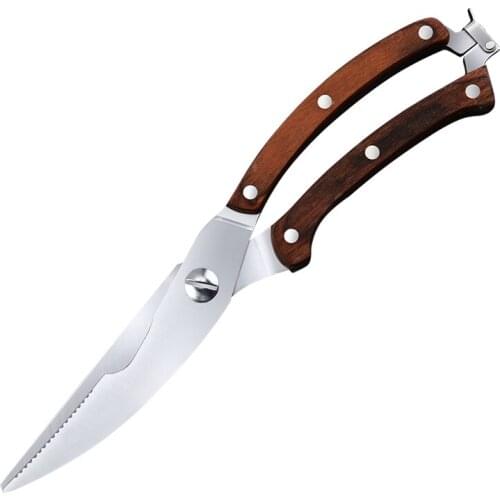 Kitchen Scissors Cleaver Cutter Wooden Handle Locking Stainless Steel Thicken Bone Fish Cutting Cooking Tools Kitchen