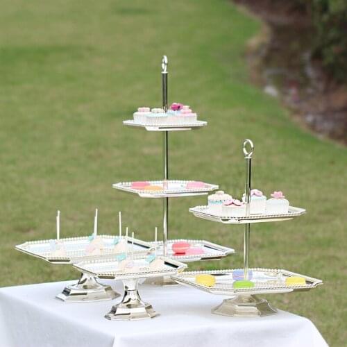 Square cake stand Silver iron metal cake Place tools wedding table decoator home decoration Dessert Tray Home Party decora