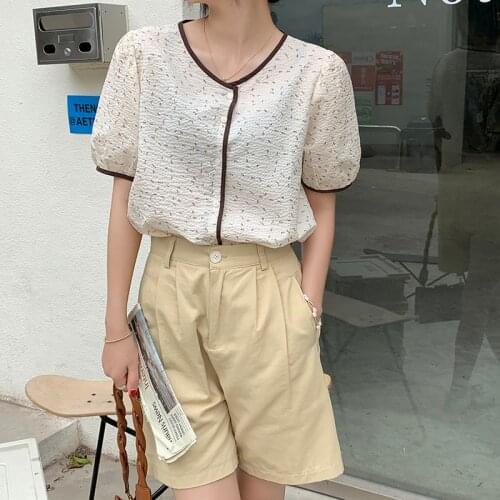 QOERLIN Summer Korean Loose Short Sleeve O Neck Floral Shirt Female Chic Single-Breasted Blouse Casual Gentle Sweet Tops Girls