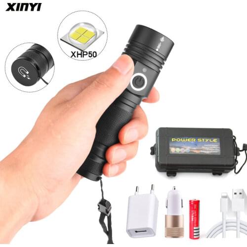 60000LM Powerful Led Flashlight XHP50 flashlight USB charging Zoom led torch lanter 1*18650 battery For Camping cycling Lamp