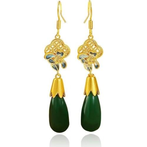 MxGxFam Green long Drop Earrings For Women Evening Party Jewelry 24 k Pure Gold color Lead and Nickel