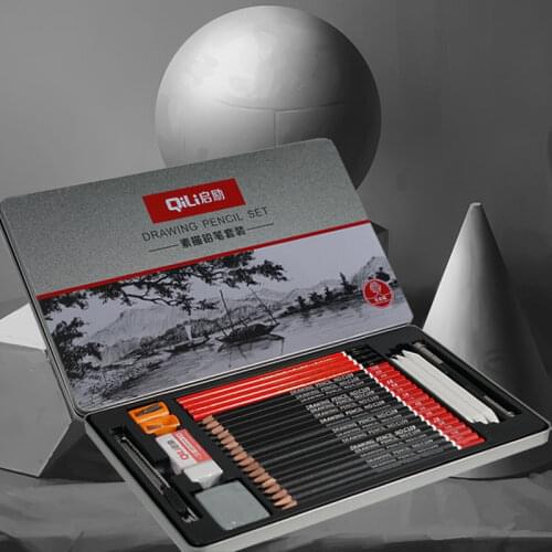 30Pcs Sketch Painting Set With Iron Box Stuends Sketch Drawing Pencils Charcoal Earser Extender Utility Knife Stationery Set