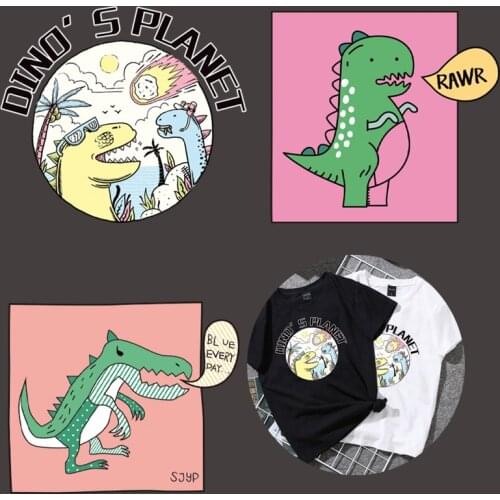 Cartoon Dinosaur Patch Iron-on Clothes Cute Animal Clothing Print Applique Decor Diy Accessory Heat Transfer Washable Badges
