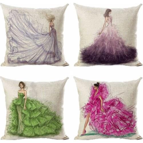 Sofa Cotton Linen Throw Pillowcase 45*45 cm Art Fashion Dress Girls Pillowcases Cushion Cover Home Sofa Chair Room Decorative