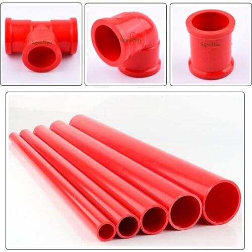 O.D 20~50mm Red PVC Pipe Aquarium Fish Tank Fittings Home Garden Irrigation System UPVC Tube Set Water Supply Pipe 50cm Long