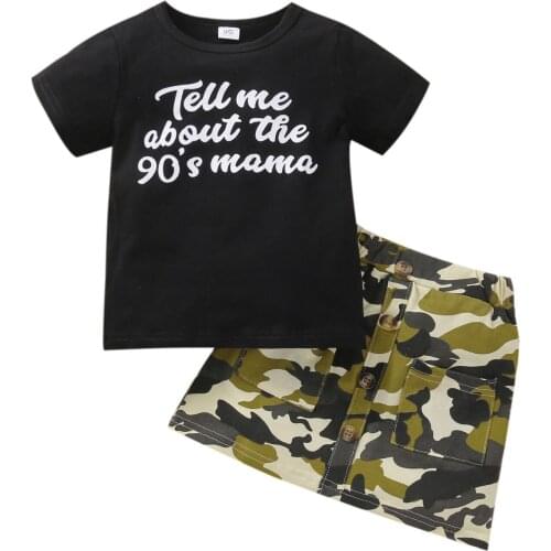 1-6Y Fashion Kids Baby Girls Clothing Sets Girl Outfits Letter Short Sleeve T-shirt Tops+Camouflage Skirt Outfit 2pcs