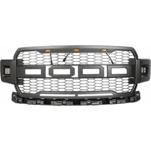 Grey Car Tail Hood Engine Front Grille with Light For Ford F150 2018 2019 2020 Perfect Fitment Racing Grill Raptor Style
