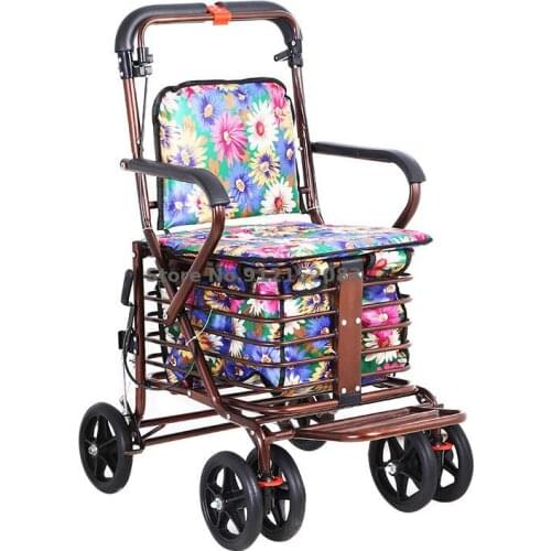 Pushable, Sitting, Folding Shopping Cart, Elderly Scooter, Four-wheeled Elderly Food Basket, Trolley, Portable Grocery Shopping