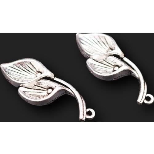 8pcs Silver Plated Plant Ginkgo Leaf Lucky Amulet Pendant DIY Charm Bracelet Earrings Jewelry Crafts Metal Accessories 36*14mm