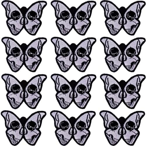 Prajna 10 PCS Punk Butterfly Patches On Clothes Punk Skull Patch Iron On Embroidered Patches For Clothing Stickers Punk Badges