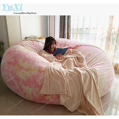 Dropshipping Floor Seat No Filler Big Beanbag Couch Futon Comfy Recliner Gradient Color Fur Giant Bean Bag Cover For Liviingroom