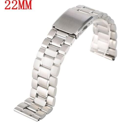 Stainless Steel Watch Band 22mm Adjustable Solid Link Black/Silver Watches Strap Metal + 2 Spring Bars Bracelet Luxury Bangle