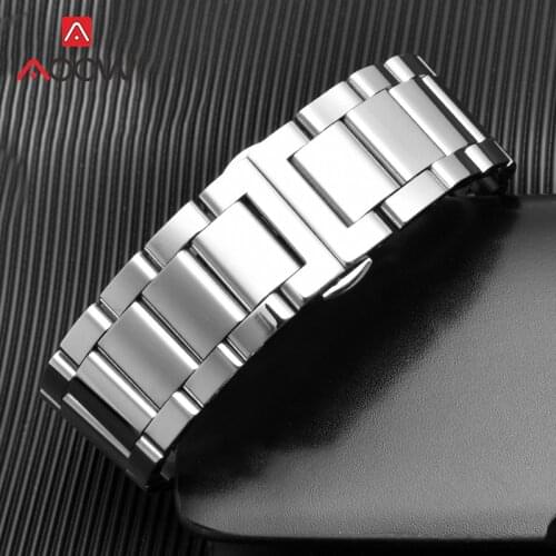 Polished Stainless Steel Strap 16 18mm 20mm 21mm 22mm 23mm 24mm 26mm Butterfly Buckle Men Replacement Bracelet Wrist Watch Band