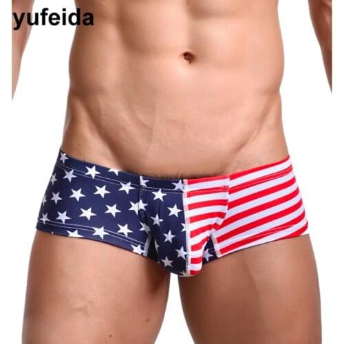 YUFEIDA Sexy Men Underwear Boxers American Flag Boxer Shorts Trunks Low Rise Underpants Slip Homme Panties Cueca Masculina