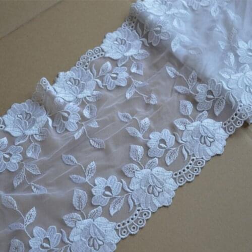 5meters Rose Flower White Embroidery Fabric Luxury Curtain Two Sided Lace Trim Mesh Tulle Ribbon for DIY Bra Underwear Craft